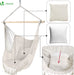  Hängesessel mit 2 Kissen & Bücherfach, Hängestuhl XXL Hängematte Hängeschaukel für Indoor Outdoor Garten, Beige