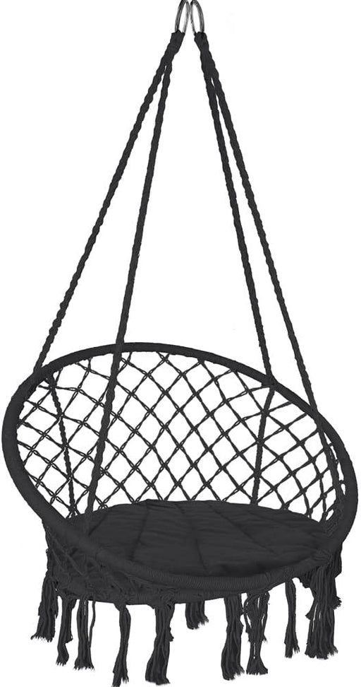Hängesessel mit Kissen, Boho Hängestuhl zum Aufhängen Hängeschaukel für Erwachsene und Kinder, Indoor und Outdoor, Schwarz