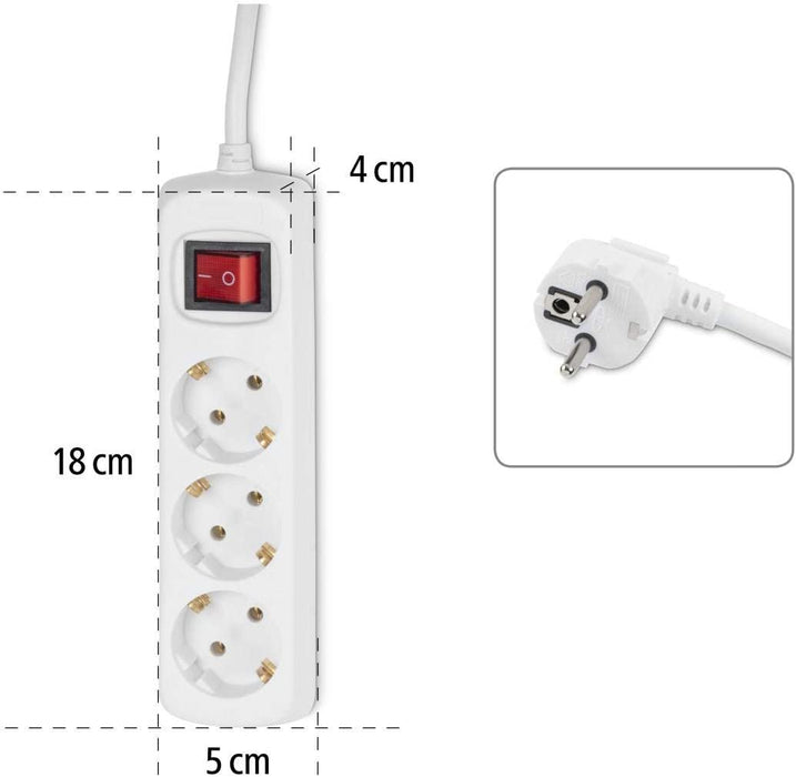 Hama Steckdosenleiste 3-fach (Mehrfachsteckdose mit Save Energy-Schalter zum Stromsparen, Steckplätze 45 Grad gedreht, Kabel 1,4m, GS geprüft
