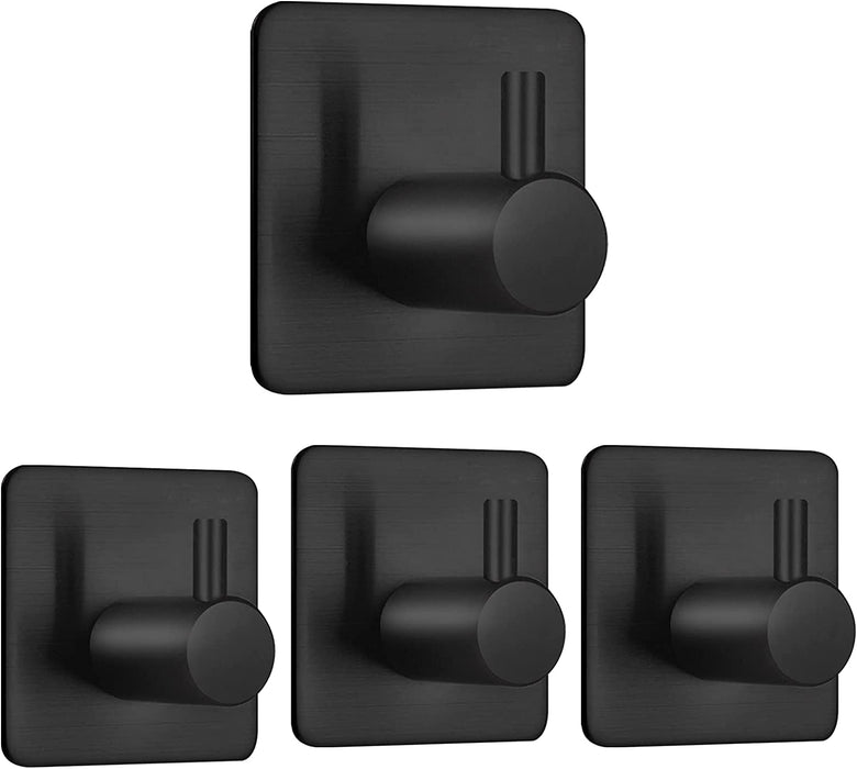 Handtuchhaken 4 Stück Klebehaken Handtuchhalter 3M Selbstklebend aus Edelstahl, Ohne Bohren, Rostfrei, Ideal für Bad Toilette Küche Büro, Schwarz