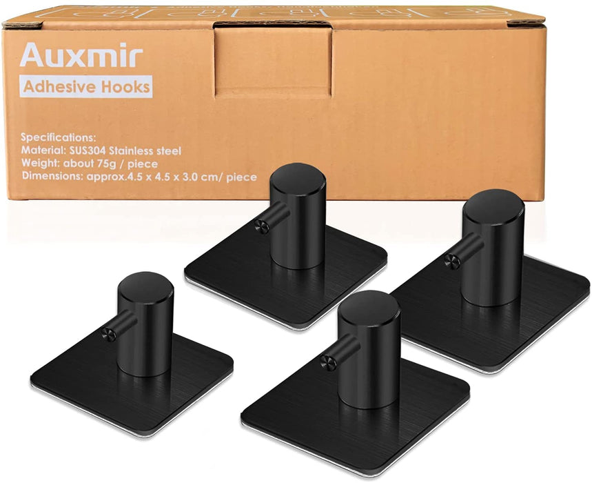 Handtuchhaken 4 Stück Klebehaken Handtuchhalter 3M Selbstklebend aus Edelstahl, Ohne Bohren, Rostfrei, Ideal für Bad Toilette Küche Büro, Schwarz