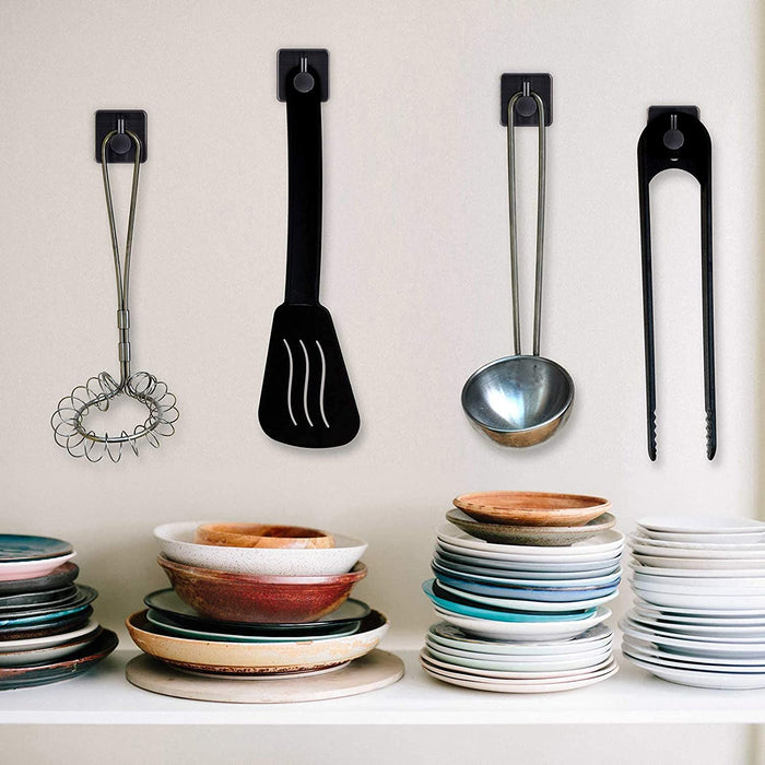 Handtuchhaken 4 Stück Klebehaken Handtuchhalter 3M Selbstklebend aus Edelstahl, Ohne Bohren, Rostfrei, Ideal für Bad Toilette Küche Büro, Schwarz