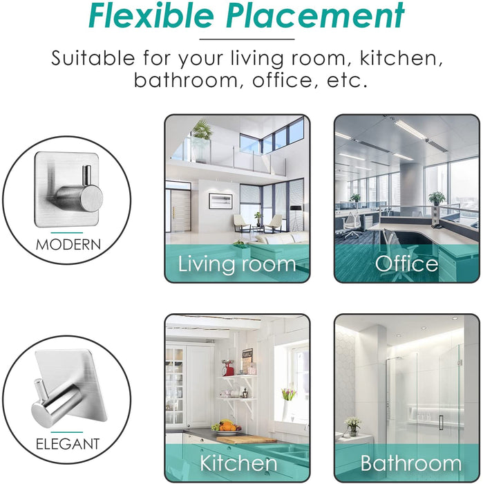 Handtuchhaken 4 Stück Klebehaken Handtuchhalter 3M Selbstklebend aus Edelstahl, Ohne Bohren, Rostfrei, Ideal für Bad Toilette Küche Büro, Silber