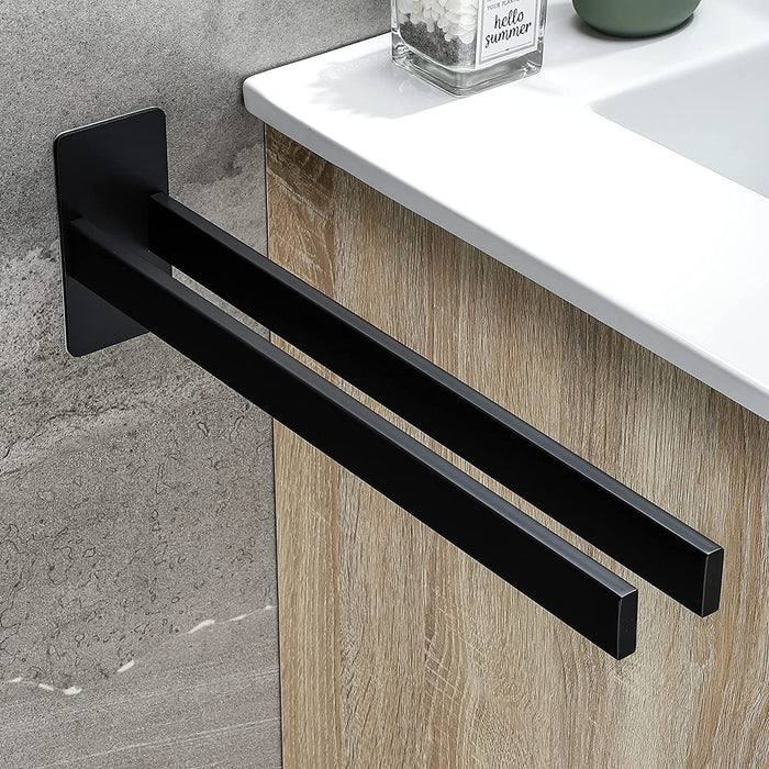 Handtuchhalter Doppelt Ohne Bohren Edelstahl Handtuchstange Bad Handtuchhalter Ohne Bohren Eckig Selbstklebend Handtuchstangen Wand, Schwarz Matt 39CM