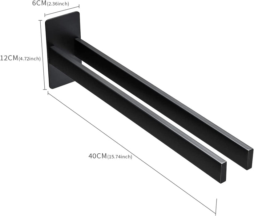 Handtuchhalter Doppelt Ohne Bohren Edelstahl Handtuchstange Bad Handtuchhalter Ohne Bohren Eckig Selbstklebend Handtuchstangen Wand, Schwarz Matt 39CM