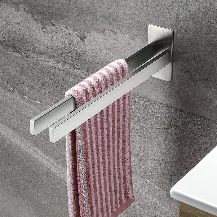Handtuchhalter Doppelt Ohne Bohren Handtuchstange Edelstahl Handtuchhalter Ohne Bohren Eckig Selbstklebend Handtuchstangen Wand für Bad Küche, Silber 39CM
