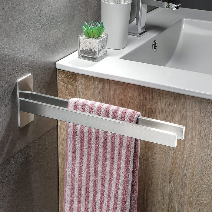 Handtuchhalter Doppelt Ohne Bohren Handtuchstange Edelstahl Handtuchhalter Ohne Bohren Eckig Selbstklebend Handtuchstangen Wand für Bad Küche, Silber 39CM