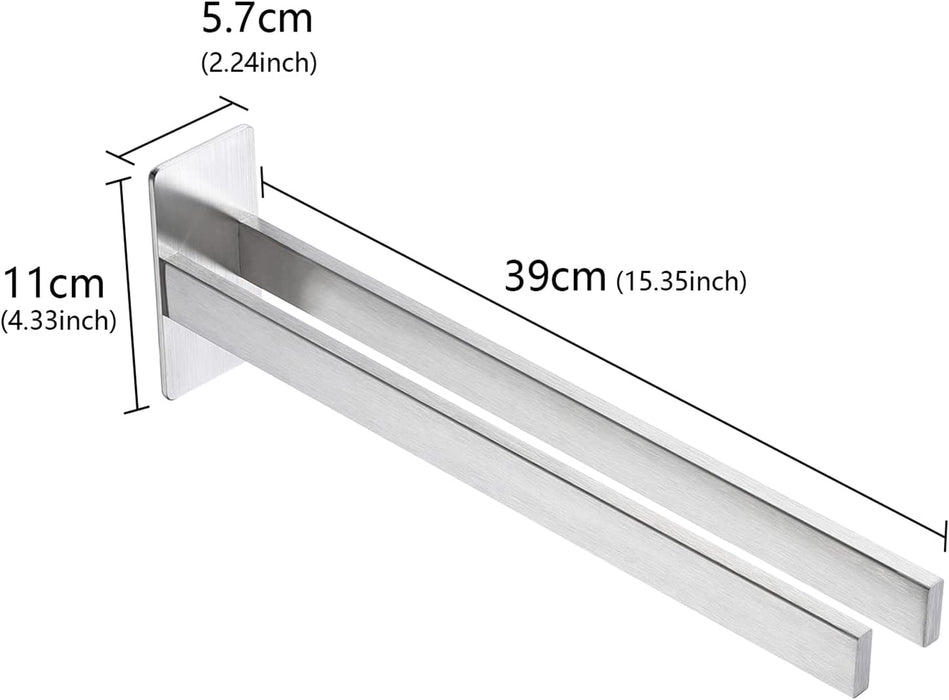 Handtuchhalter Doppelt Ohne Bohren Handtuchstange Edelstahl Handtuchhalter Ohne Bohren Eckig Selbstklebend Handtuchstangen Wand für Bad Küche, Silber 39CM