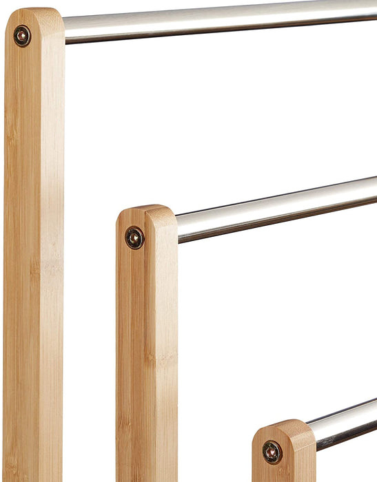 Handtuchhalter stehend mit 3 Handtuchstangen, Handtuchständer 3-armig für Bad, Bambus, HBT 84x48x26 cm, natur