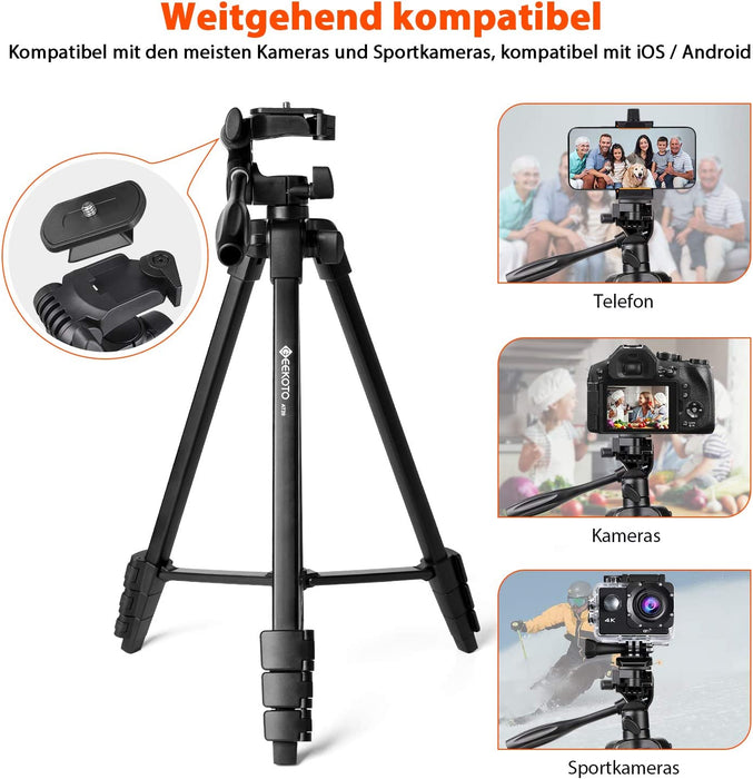 Handy Stativ Ausziehbar, 54" Stativ für Smartphone mit 360-Grad-Panorama-Drehplattform und 1/4 Universal-Befestigungsschrauben