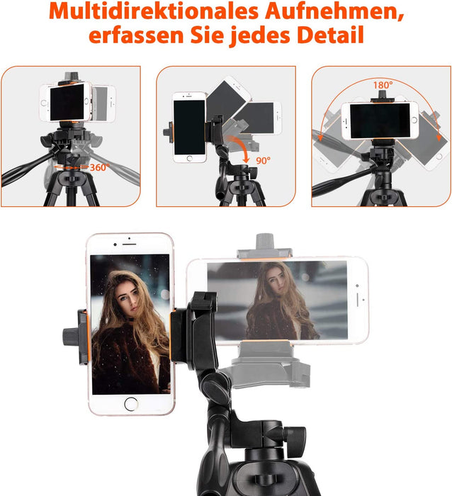 Handy Stativ Ausziehbar, 54" Stativ für Smartphone mit 360-Grad-Panorama-Drehplattform und 1/4 Universal-Befestigungsschrauben