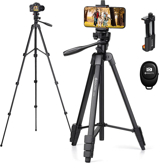 Handy Stativ Ausziehbar, 54" Stativ für Smartphone mit 360-Grad-Panorama-Drehplattform und 1/4 Universal-Befestigungsschrauben