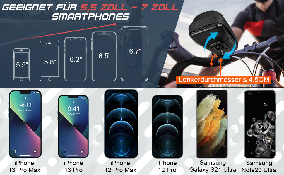 Handyhalterung Fahrrad wasserdicht, Fahrrad Handy Halterung Fahrradtasche Lenker Lenkertasche Motorrad Handyhalter Fahrradhalterung Rahmen 