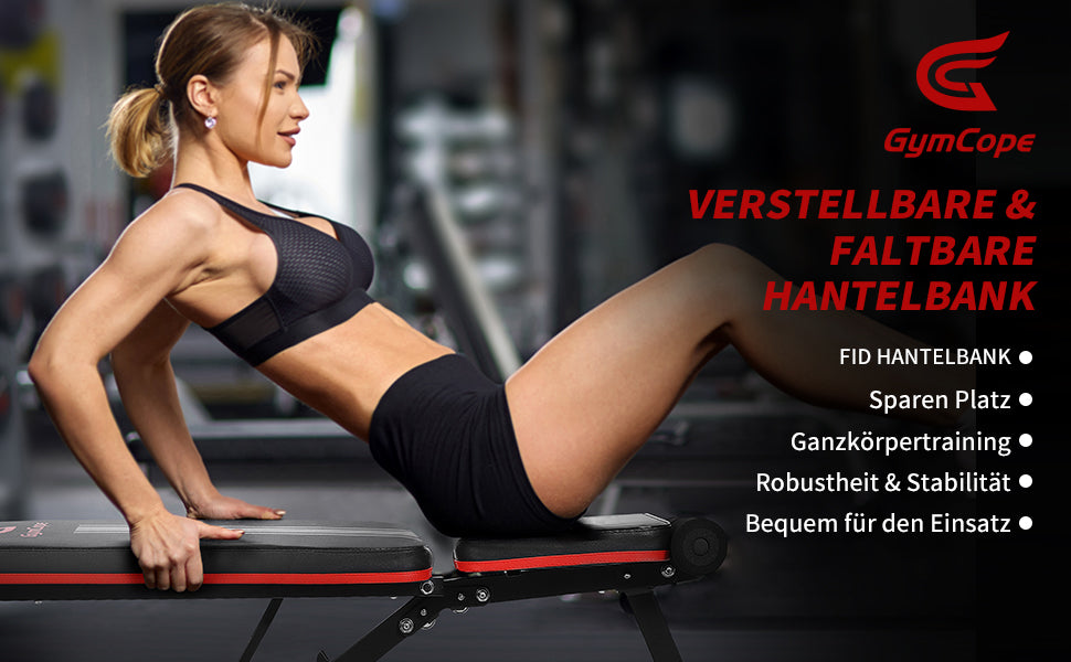 Hantelbank Klappbar, Verstellbar Trainingsbank für Zuhause, Schrägbank mit 8-Fach Rückenlehne, Ganzkörpertraining, Krafttraining, Workout