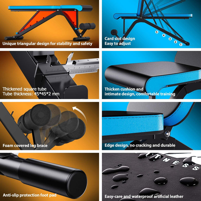 Hantelbank Verstellbar Multifunktions 90 Grad Fitness Trainingsbank als Schrägbank Flachbank Negativbank für Sit-ups Bizeps-Übung und Rückentrainer, Beinstütze Bauch Übung