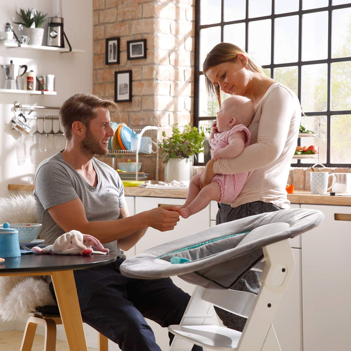 Hauck Babywippe Alpha Bouncer 2in1 kompatibel mit Hauck Hochstuhl Alpha+ und Beta+, Baby Wippe für Neugeborene ab Geburt bis 9 kg, mit Teddy Einlage