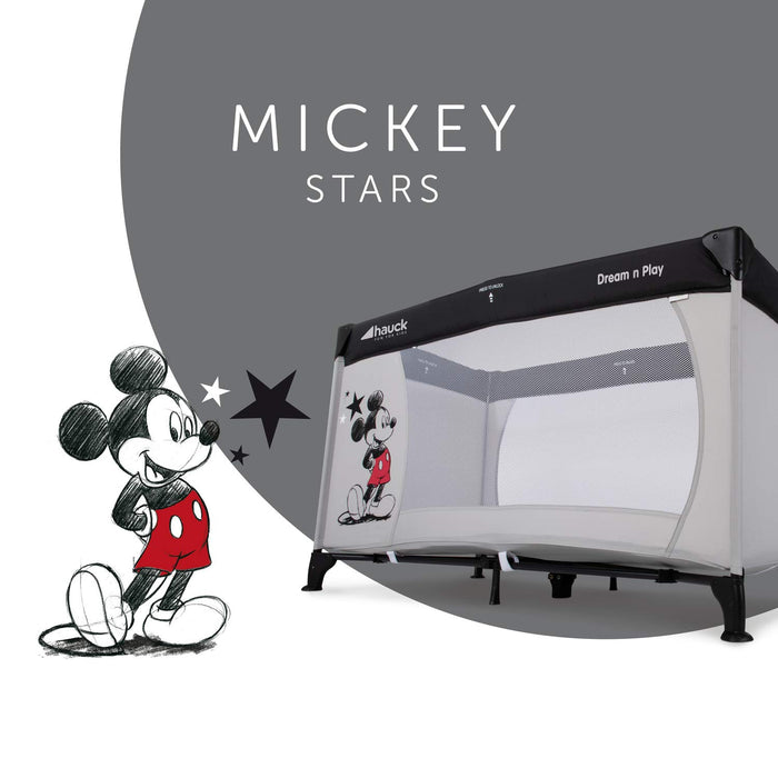 Disney Reisebett Dream N Play / für Babys und Kinder ab Geburt bis 15 kg / 120 x 60 cm / Leicht / Kompakt Faltbar / Inkl. Trage Tasche / Mickey Mouse / Grau