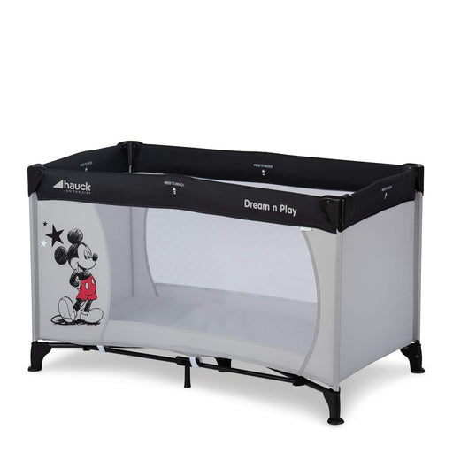 Disney Reisebett Dream N Play / für Babys und Kinder ab Geburt bis 15 kg / 120 x 60 cm / Leicht / Kompakt Faltbar / Inkl. Trage Tasche / Mickey Mouse / Grau
