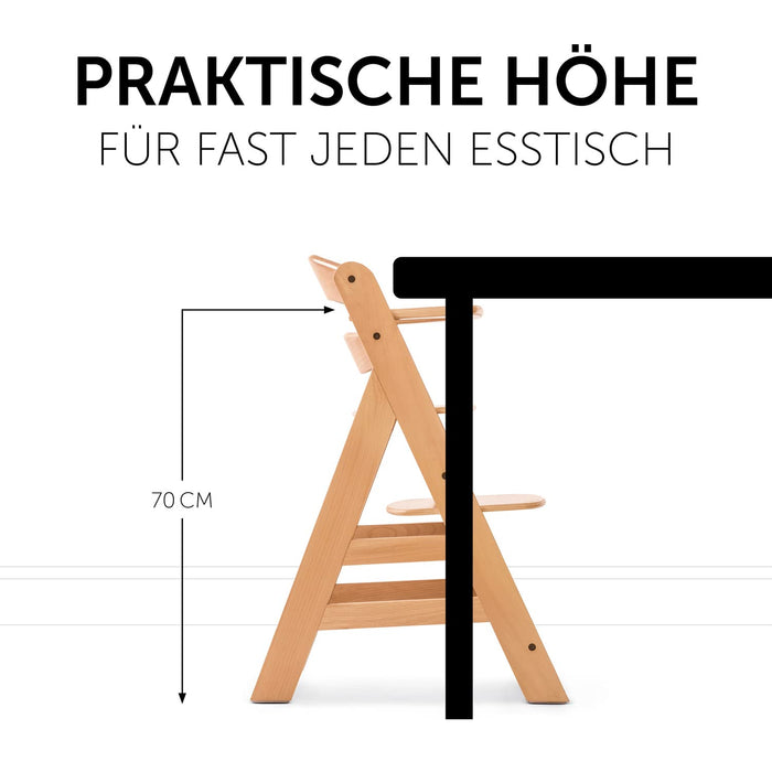 Hauck Kinder Hochstuhl Alpha+, Mitwachsend ab 6 Monate, Buchenholz, Stabil & Sicher bis 90 kg, Inklusive 5-Punkt-Gurt, Schrittgurt und Schutzbügel