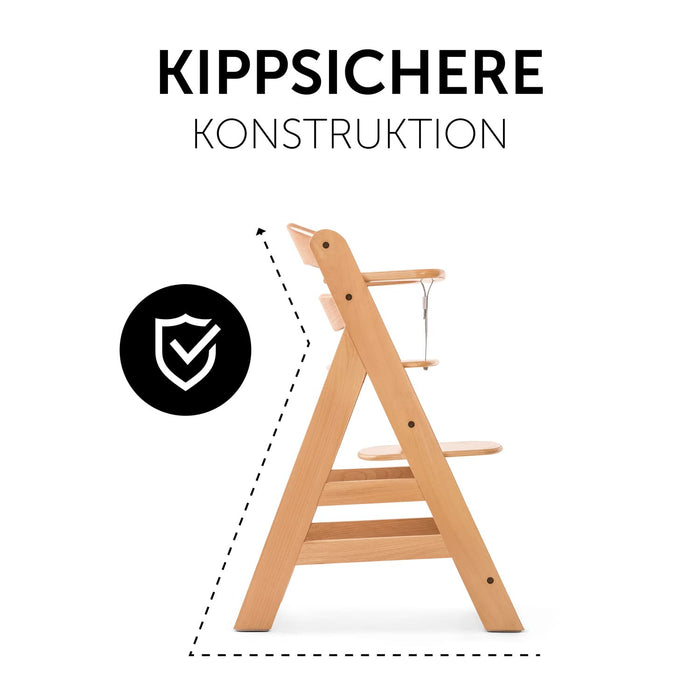 Hauck Kinder Hochstuhl Alpha+, Mitwachsend ab 6 Monate, Buchenholz, Stabil & Sicher bis 90 kg, Inklusive 5-Punkt-Gurt, Schrittgurt und Schutzbügel