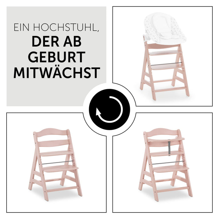 Hauck Kinder Hochstuhl Alpha+, Mitwachsend ab 6 Monate, Buchenholz, Stabil & Sicher bis 90 kg, Inklusive 5-Punkt-Gurt, Schrittgurt und Schutzbügel