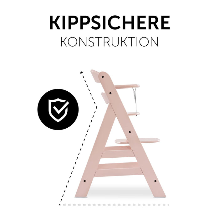 Hauck Kinder Hochstuhl Alpha+, Mitwachsend ab 6 Monate, Buchenholz, Stabil & Sicher bis 90 kg, Inklusive 5-Punkt-Gurt, Schrittgurt und Schutzbügel