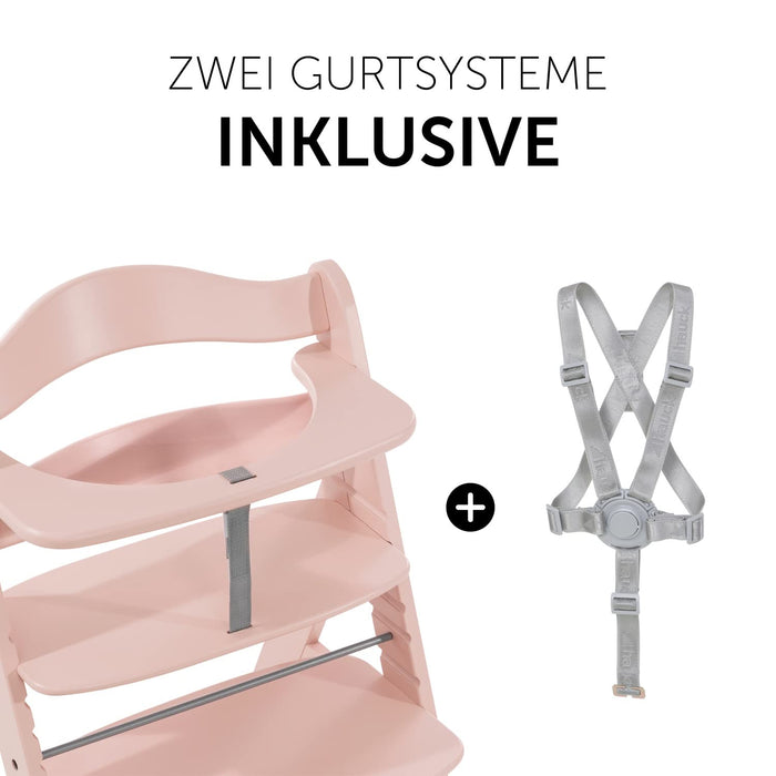 Hauck Kinder Hochstuhl Alpha+, Mitwachsend ab 6 Monate, Buchenholz, Stabil & Sicher bis 90 kg, Inklusive 5-Punkt-Gurt, Schrittgurt und Schutzbügel