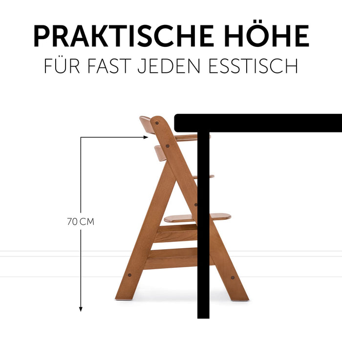 Hauck Kinder Hochstuhl Alpha+, Mitwachsend ab 6 Monate, Buchenholz, Stabil & Sicher bis 90 kg, Inklusive 5-Punkt-Gurt, Schrittgurt und Schutzbügel