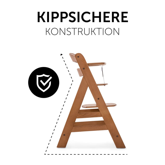 Hauck Kinder Hochstuhl Alpha+, Mitwachsend ab 6 Monate, Buchenholz, Stabil & Sicher bis 90 kg, Inklusive 5-Punkt-Gurt, Schrittgurt und Schutzbügel