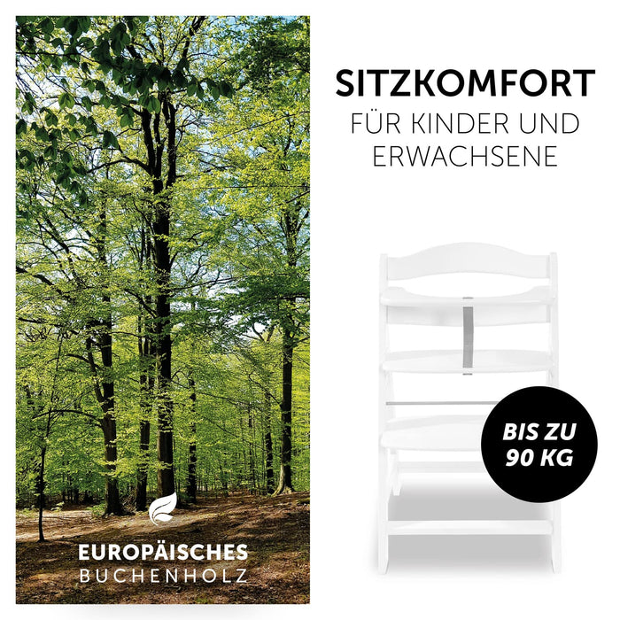 Hauck Kinder Hochstuhl Alpha+, Mitwachsend ab 6 Monate, Buchenholz, Stabil & Sicher bis 90 kg, Inklusive 5-Punkt-Gurt, Schrittgurt und Schutzbügel