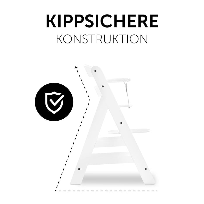 Hauck Kinder Hochstuhl Alpha+, Mitwachsend ab 6 Monate, Buchenholz, Stabil & Sicher bis 90 kg, Inklusive 5-Punkt-Gurt, Schrittgurt und Schutzbügel