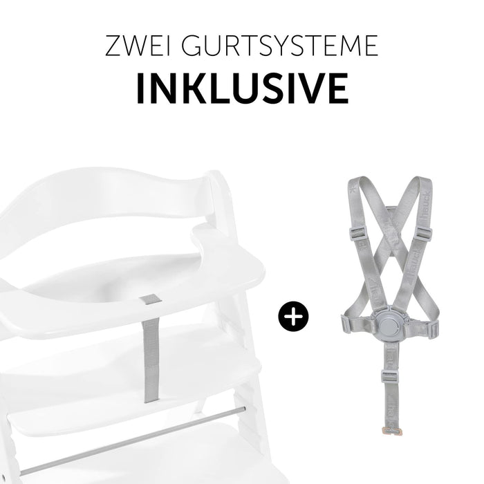 Hauck Kinder Hochstuhl Alpha+, Mitwachsend ab 6 Monate, Buchenholz, Stabil & Sicher bis 90 kg, Inklusive 5-Punkt-Gurt, Schrittgurt und Schutzbügel
