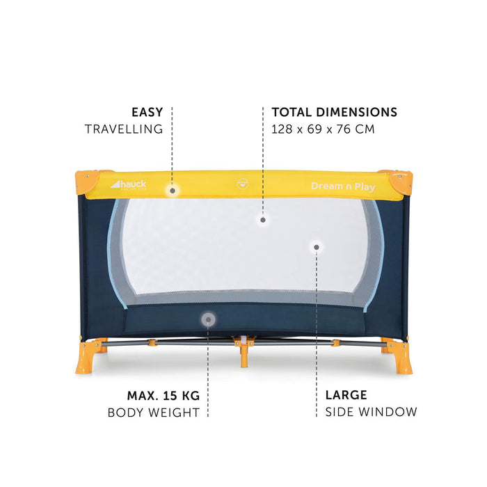 Hauck Kinderreisebett Dream N Play / inklusive Einlageboden und Tasche / 120 x 60cm / ab Geburt / tragbar und faltbar, Mehrfarbig