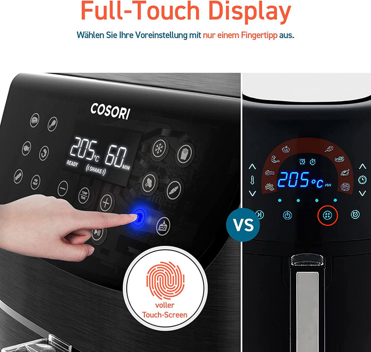 Heißluftfritteuse 5,5L XXL Friteuse Heissluft Fritteusen Air Fryer mit 100 Rezeptbuch auf Deutsch, Digitalem LED-Touchscreen, 11 Programmen