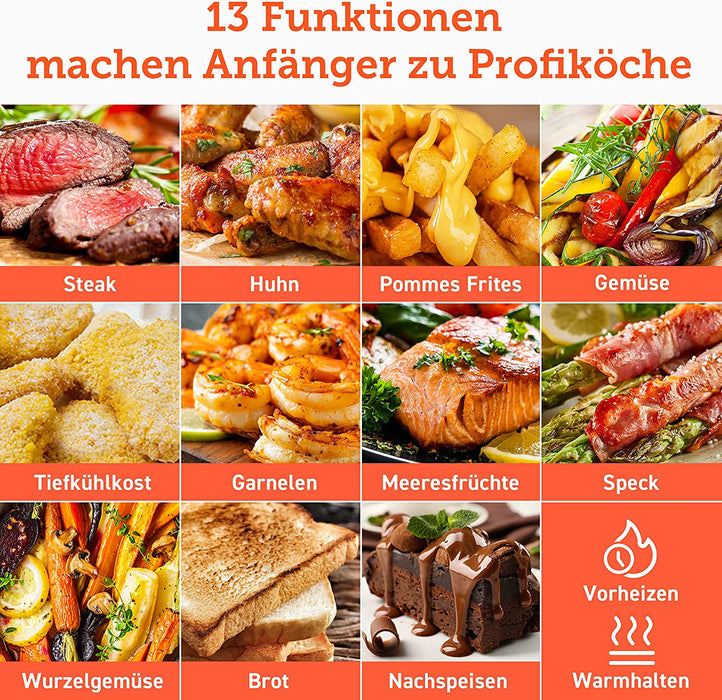Heißluftfritteuse 5,5L XXL Friteuse Heissluft Fritteusen Air Fryer mit 100 Rezeptbuch auf Deutsch, Digitalem LED-Touchscreen, 11 Programmen