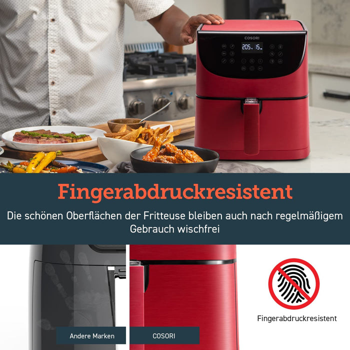 Heißluftfritteuse 5,5L XXL Rot Friteuse Heissluft Fritteusen Air Fryer mit Digitalem LED-Touchscreen, 11 Programmen, Vorheizen&Warmhalten