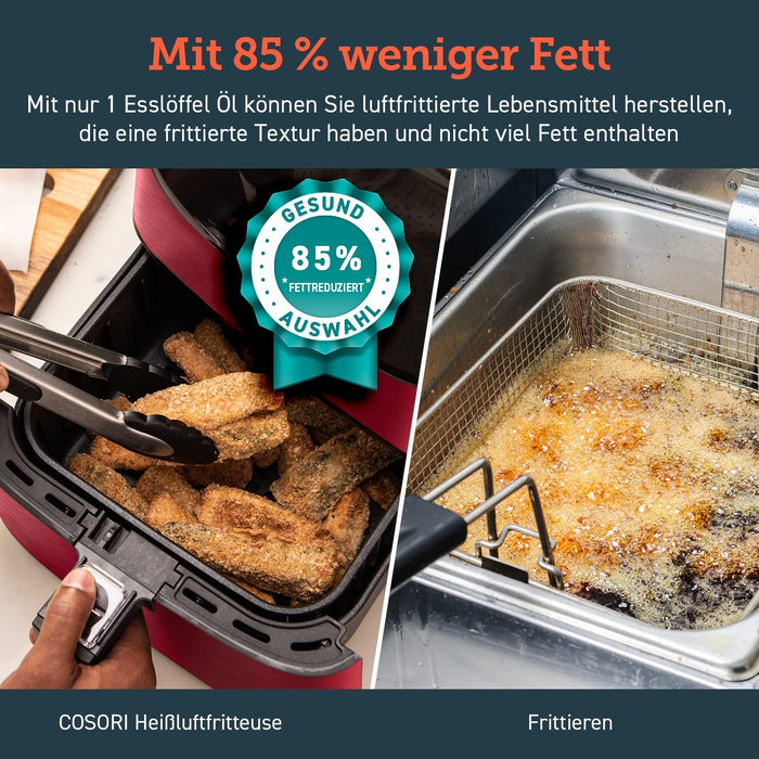 Heißluftfritteuse 5,5L XXL Rot Friteuse Heissluft Fritteusen Air Fryer mit Digitalem LED-Touchscreen, 11 Programmen, Vorheizen&Warmhalten