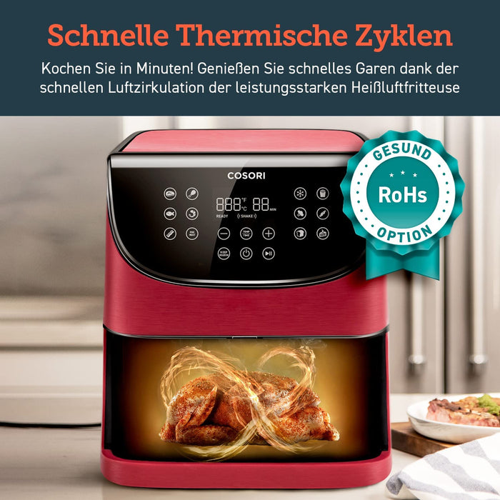 Heißluftfritteuse 5,5L XXL Rot Friteuse Heissluft Fritteusen Air Fryer mit Digitalem LED-Touchscreen, 11 Programmen, Vorheizen&Warmhalten
