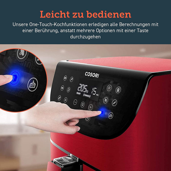 Heißluftfritteuse 5,5L XXL Rot Friteuse Heissluft Fritteusen Air Fryer mit Digitalem LED-Touchscreen, 11 Programmen, Vorheizen&Warmhalten
