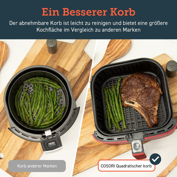 Heißluftfritteuse 5,5L XXL Rot Friteuse Heissluft Fritteusen Air Fryer mit Digitalem LED-Touchscreen, 11 Programmen, Vorheizen&Warmhalten