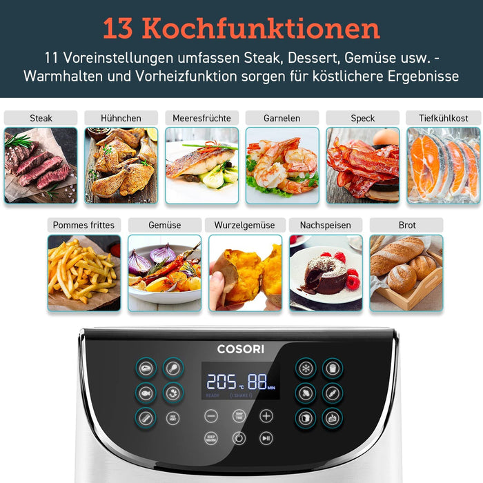 Heißluftfritteuse 5,5L XXL Weiß Friteuse Heissluft Fritteusen Air Fryer mit Digitalem LED-Touchscreen, 13 Programmen, Vorheizen&Warmhalten