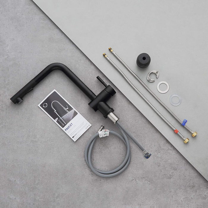 Hochdruck Wasserhahn Küche Schwarz, Armatur Küche Ausziehbar, Küchenarmatur mit Brause Zwei Wasserstrahlarten, Einhebel Spültischarmatur 