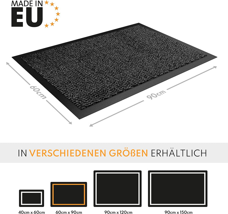 Hochwertige Fußmatte grau schwarz 60x90cm groß für Innen & Außen - Schmutzfangmatte rutschfest, waschbar & wetterfest - Fussmatte für Eingangsbereich 