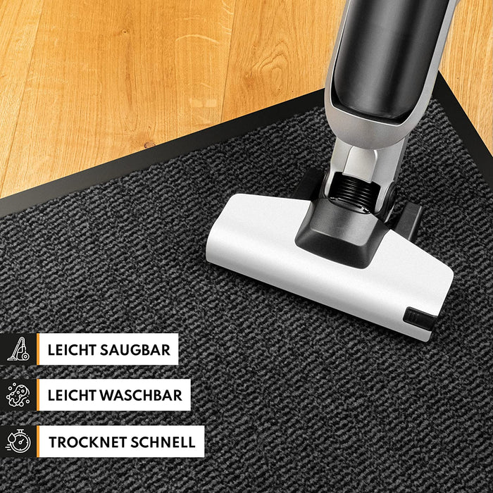 Hochwertige Fußmatte grau schwarz 60x90cm groß für Innen & Außen - Schmutzfangmatte rutschfest, waschbar & wetterfest - Fussmatte für Eingangsbereich 