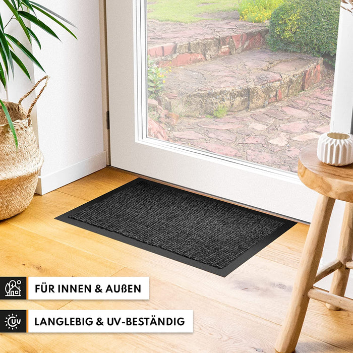 Hochwertige Fußmatte grau schwarz 60x90cm groß für Innen & Außen -  Schmutzfangmatte rutschfest, waschbar & wetterfest