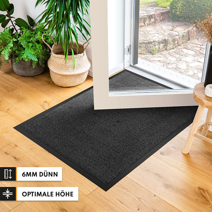 Hochwertige Fußmatte grau schwarz 60x90cm groß für Innen & Außen - Schmutzfangmatte rutschfest, waschbar & wetterfest - Fussmatte für Eingangsbereich 
