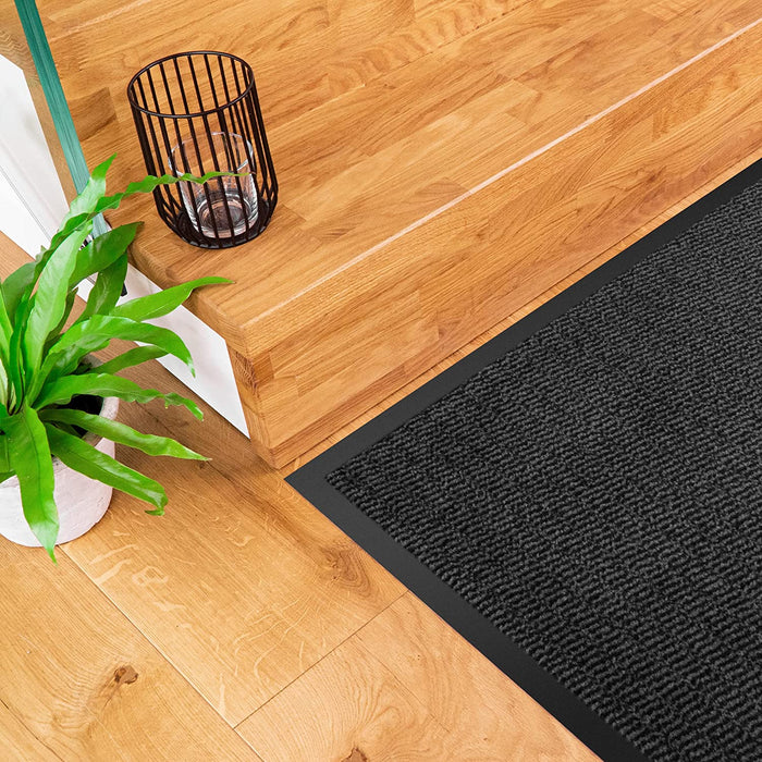Hochwertige Fußmatte grau schwarz 60x90cm groß für Innen & Außen - Schmutzfangmatte rutschfest, waschbar & wetterfest - Fussmatte für Eingangsbereich 