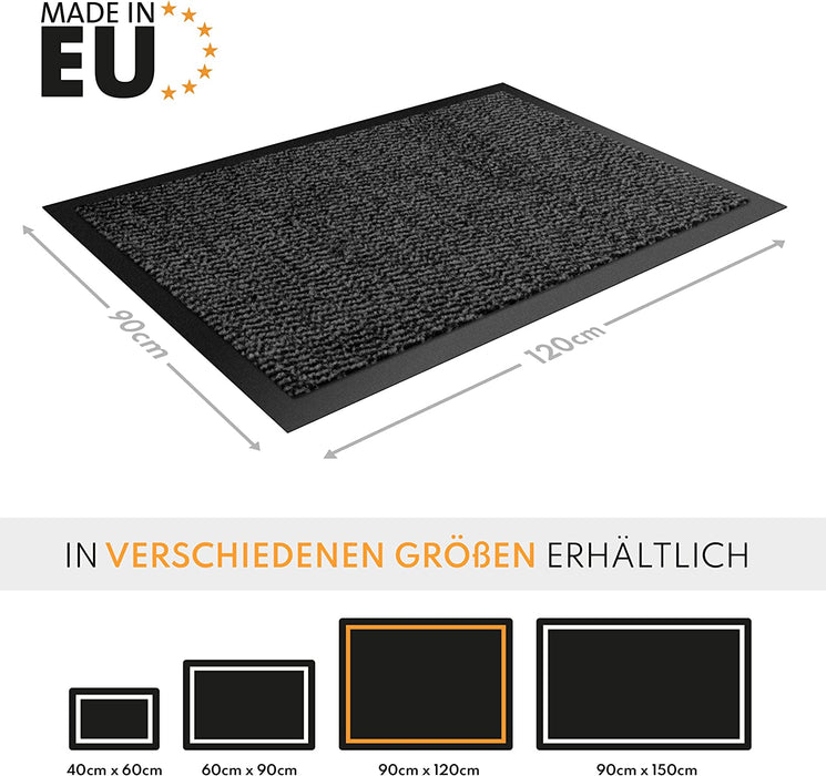 Hochwertige Fußmatte grau schwarz 90x120cm groß für Innen & Außen - Schmutzfangmatte rutschfest, waschbar & wetterfest - Fussmatte für Eingangsbereich