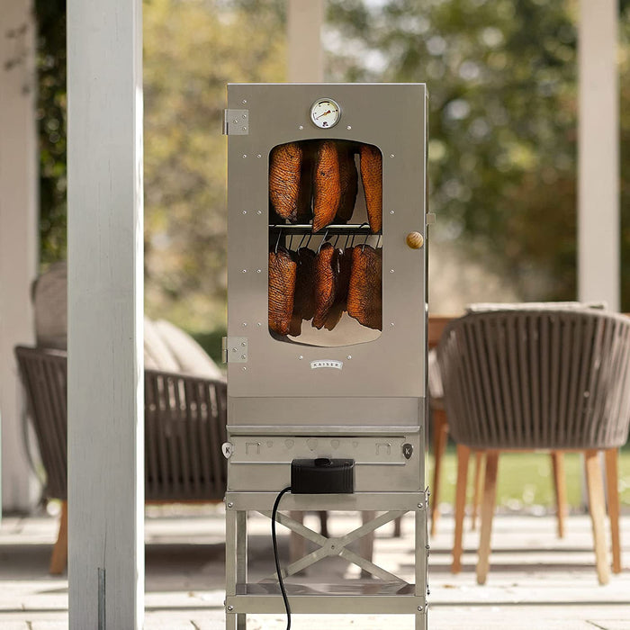 Hochwertiger Elektrischer Räucherofen/Räucherschrank aus Edelstahl mit Abdeckhaube, Unterbau und Reiniger für Raucherofen I mit elektrischer Spirale/2000 W