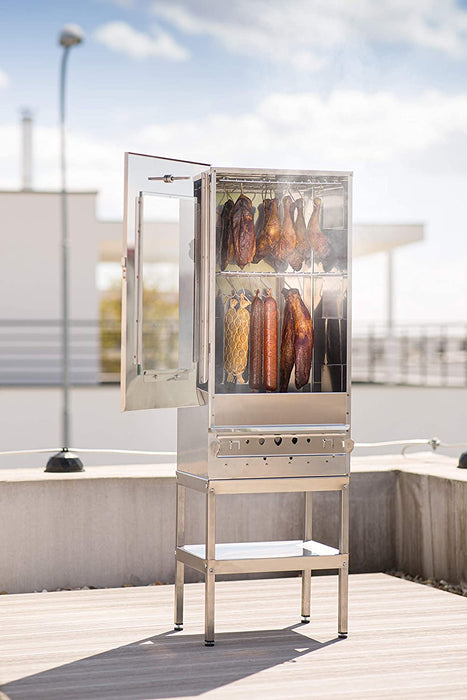 Hochwertiger Elektrischer Räucherofen/Räucherschrank aus Edelstahl mit Abdeckhaube, Unterbau und Reiniger für Raucherofen I mit elektrischer Spirale/2000 W